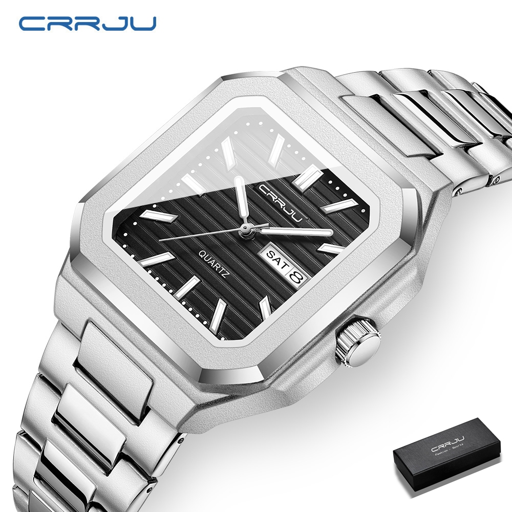 CRRJU 5038 Relógios Quadrados Clássicos Da Moda Para Homens E Mulheres Com Calendário Duplo Luz Noturna À Prova D'água P em Oferta na Shopee