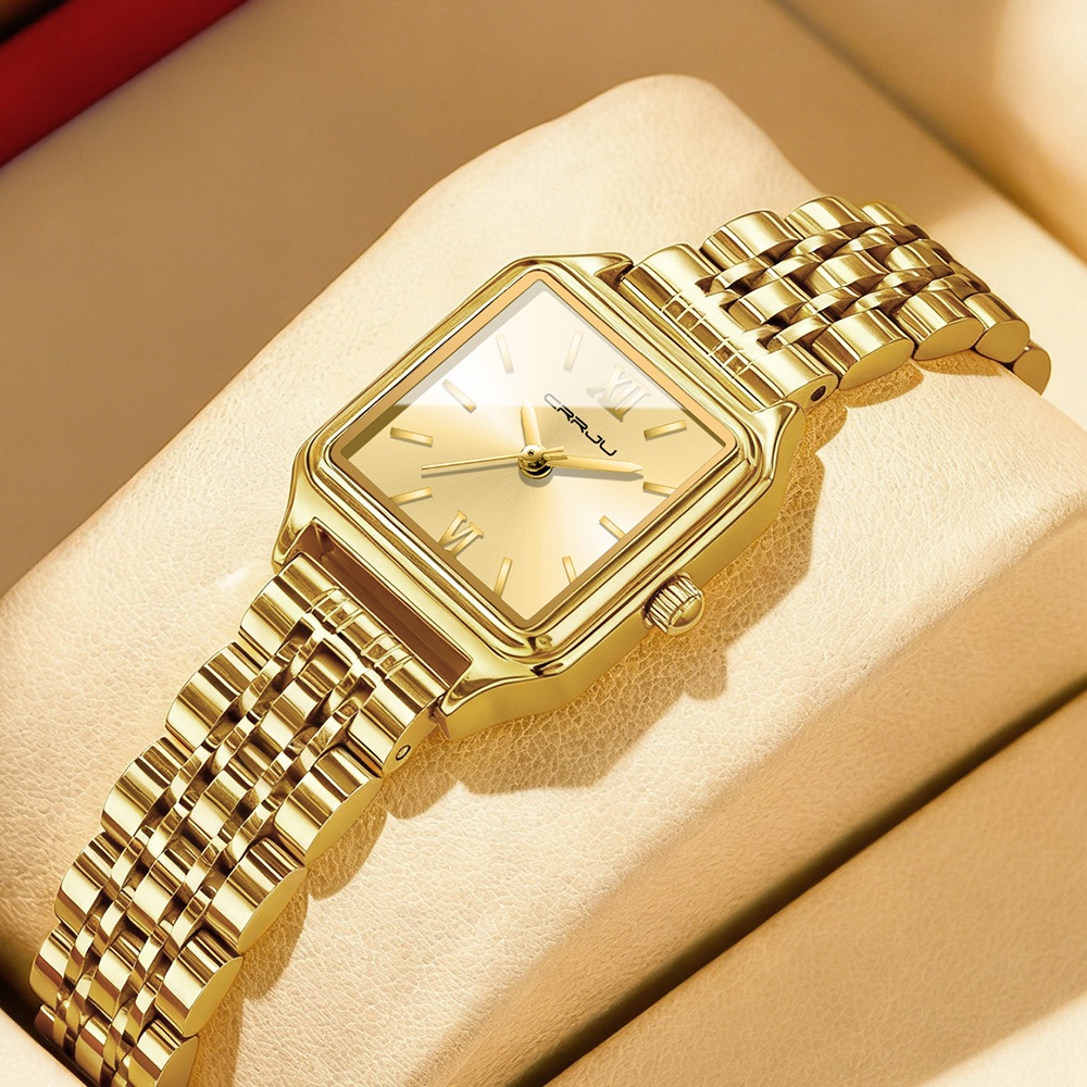 CRRJU Relógio Feminino Nova Chegada Marca Genuína Ouro Luxo Pulseira De Aço Inoxidável Quadrado Minimalista Pequeno Most em Oferta na Shopee