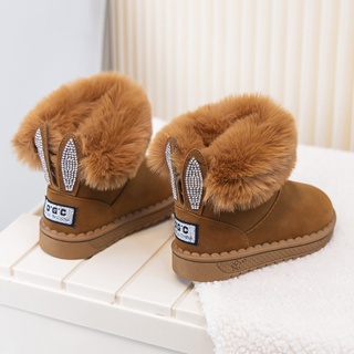 Inverno Crianças Sapatos De Neve Quentes Engrossar Botas Meninas Orelhas De Coelho Strass Curtas em Oferta na Shopee