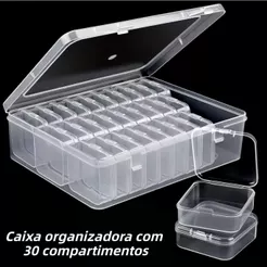Caixa Organizadora com 30 potinhos. Organizador para acessórios, miçangas e itens em geral