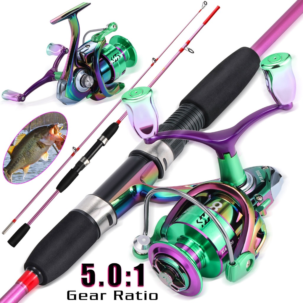 Sougayilang Conjunto De Vara De Pesca 1.8m 2 Seções Sólida De Fibra De Alto Carbono E Carretel Alta Relação De Engrenage