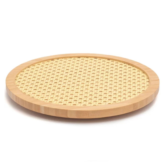 Bandeja Giratória de Bambu 30cm Redonda Estilo Japonês para Mesa