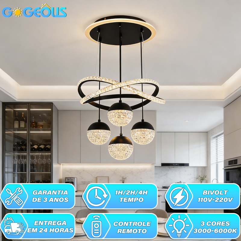 3 Cores Lustre de teto 110V-220V com Controle Remoto Lustre para Sala de Jantar quarto cozinha cristal LED Bivolt