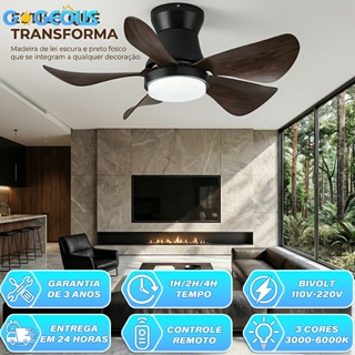 Ventilador de Teto com Lâmpada Bivolt 110V-220V 42/48 Polegadas Motor CC Reversível Silencioso LED 3 Cores Controle em Oferta na Shopee