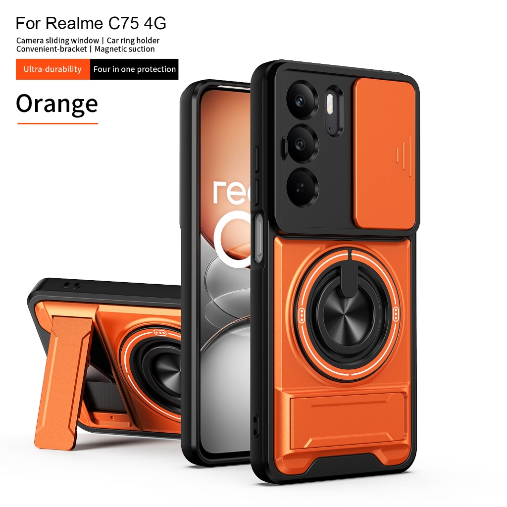 Capa De Telefone Para Realme C75 C75X C71 C85 Pro Anel Magnético 360 ° Suporte Giratório Protege A Tampa Traseira Rígida