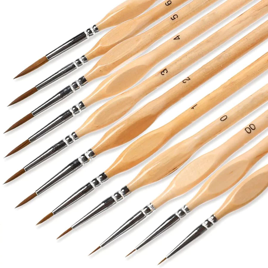 Kit 11 Pincéis de Pintura Finos em Madeira para Acrílico Óleo e Aquarela