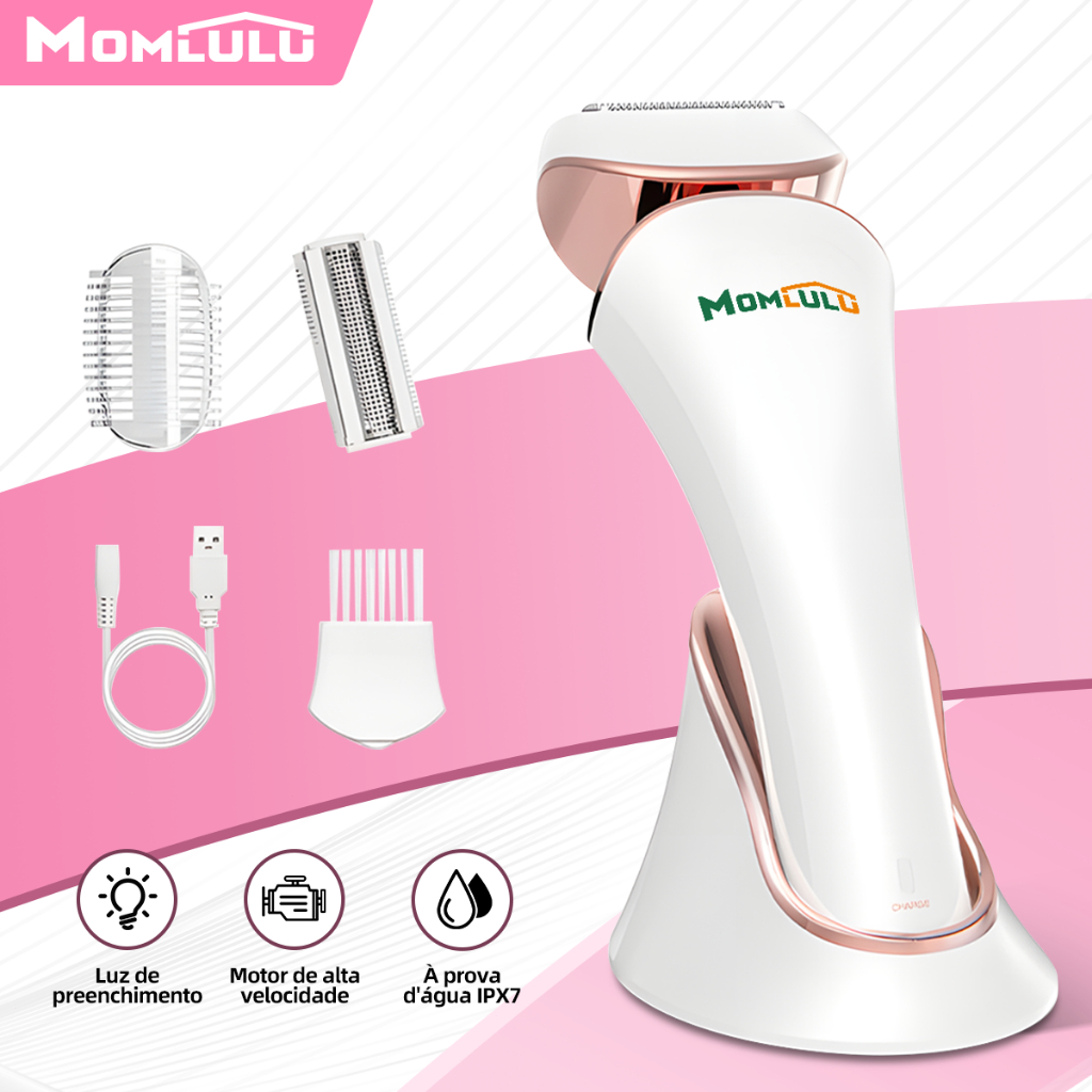 MOMLULU Barbeador Elétrico Com Luz Feminina Depilador Íntimas Maquina De Depilação Para Virilha/Peito/Axilas/Corpo Todo