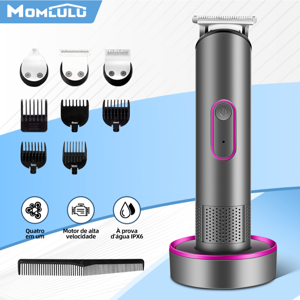 MOMLULU M1 9 em 1 Mudo Máquina Profissional De Cortar Cabelo Elétrico Barbear Aparador De Pelo Sem Fio Base Carregadora