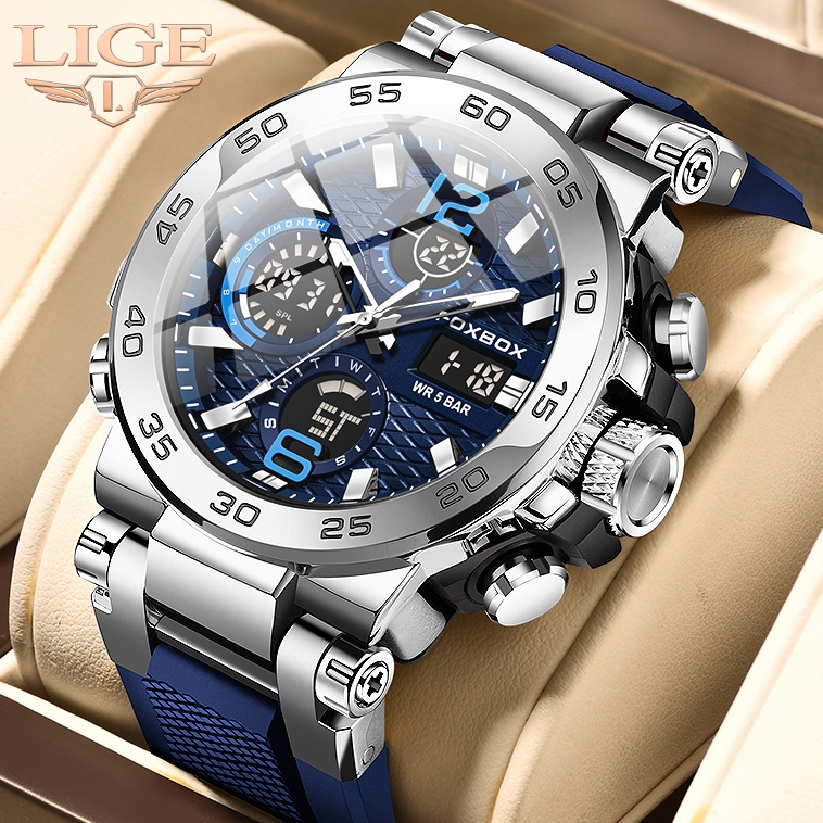 Relogio LIGE de pulso LED digital masculino com exibição dupla à prova d'água cronógrafo relógios de quartzo