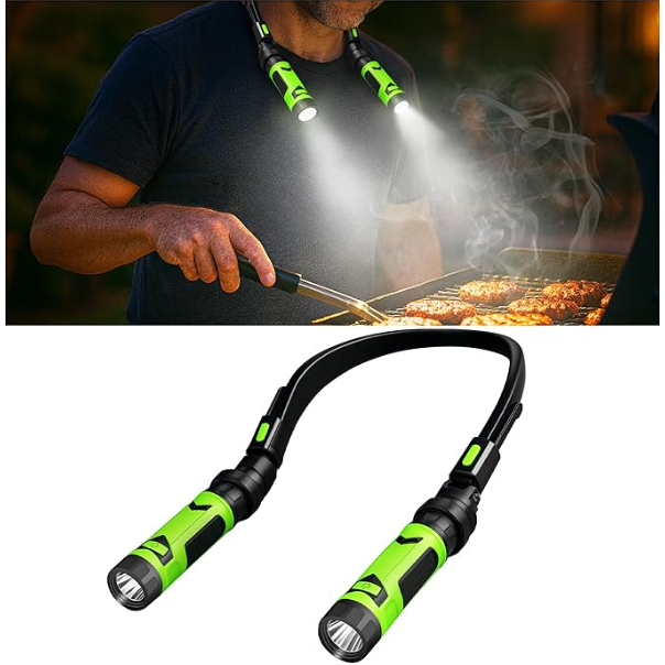 Luz de pescoço recarregável, luz de pescoço LED dupla USB, equipada com suporte de lâmpada giratório flexível e suporte