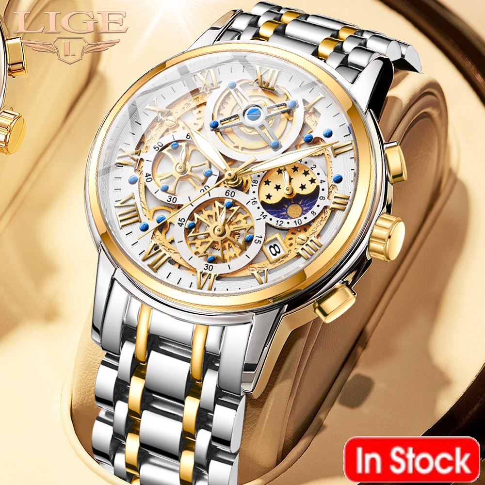 relogio masculino LIGE Relógio Original Moda Negócios Relógios Impermeável Esportes Cronógrafo Quartzo Relógio