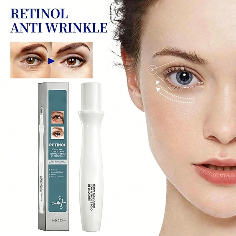 Sérum Olhos Retinol com Rolo 15ml - Anti-idade, Hidrata, Olheiras - Massageador - Absorção Rápida