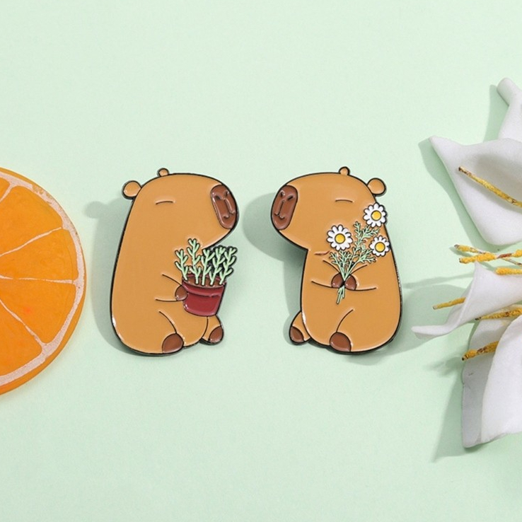 * Conjunto 2 Broches Capivara Alfinetes Liga Elegante Tema Animais Mochila Lapela Crachá Joias Para M