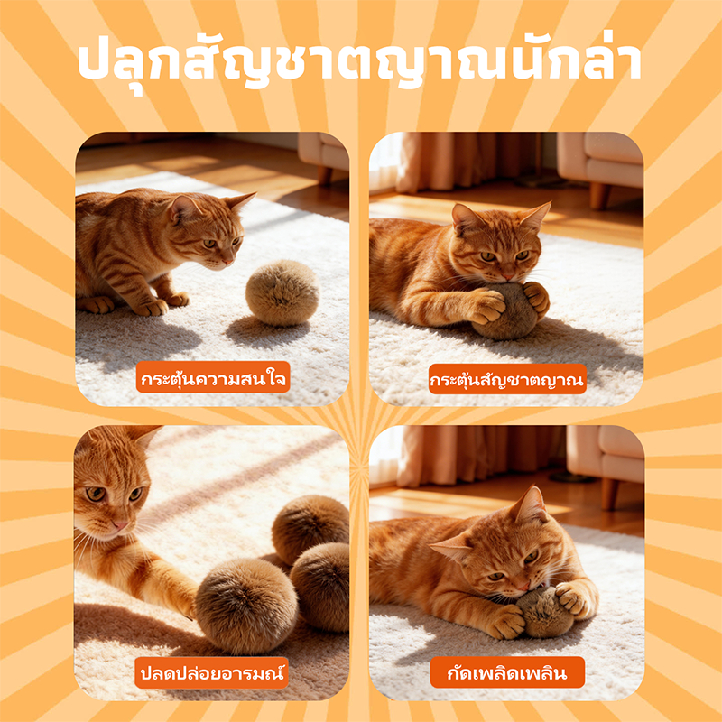 พร้อมส่ง! มาใหม่ ลูกบอลขนกระต่ายแท้ ของเล่นแมวแก้เบื่อ แมวเล่นเองได้ กระตุ้นสัญชาตญาณการล่า แมวต้องหลงรัก นุ่ม ปลอดภัย ของเล่นเสริมพัฒนาการ - ภาพที่ 5