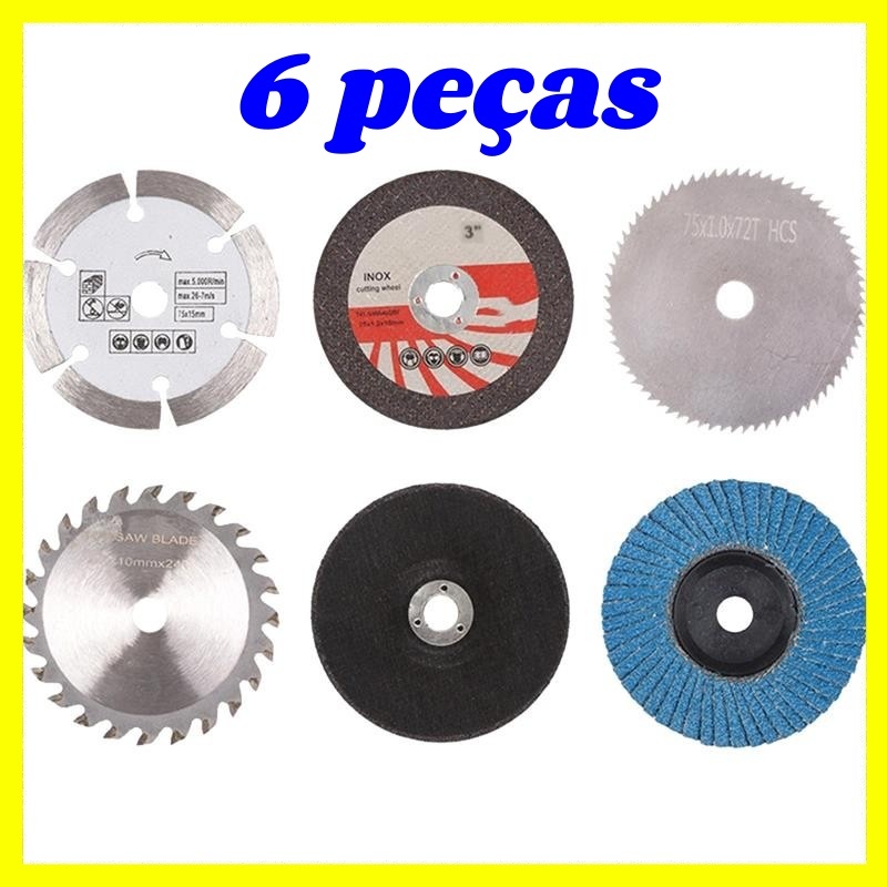 6 Discos Corte 75mm com Furo 10mm para Esmerilhadeira Angular – Serra Circular Metal e Rebolo Plano