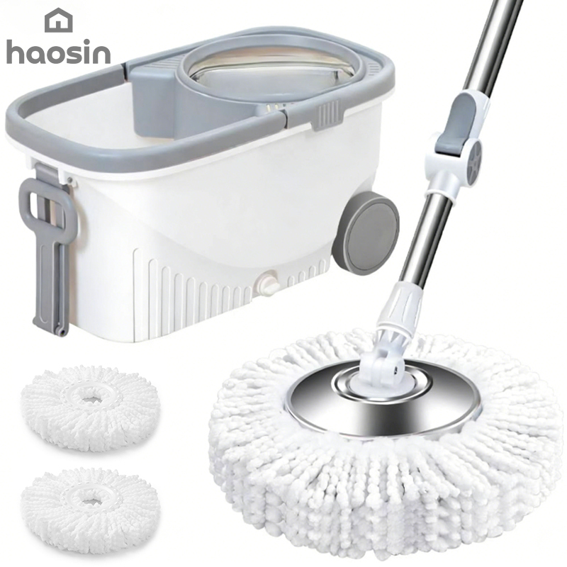 Haosin Aço inoxidável Mop Giratório 360° com Balde e Rodas – Sem Esforço e com 2 Refis