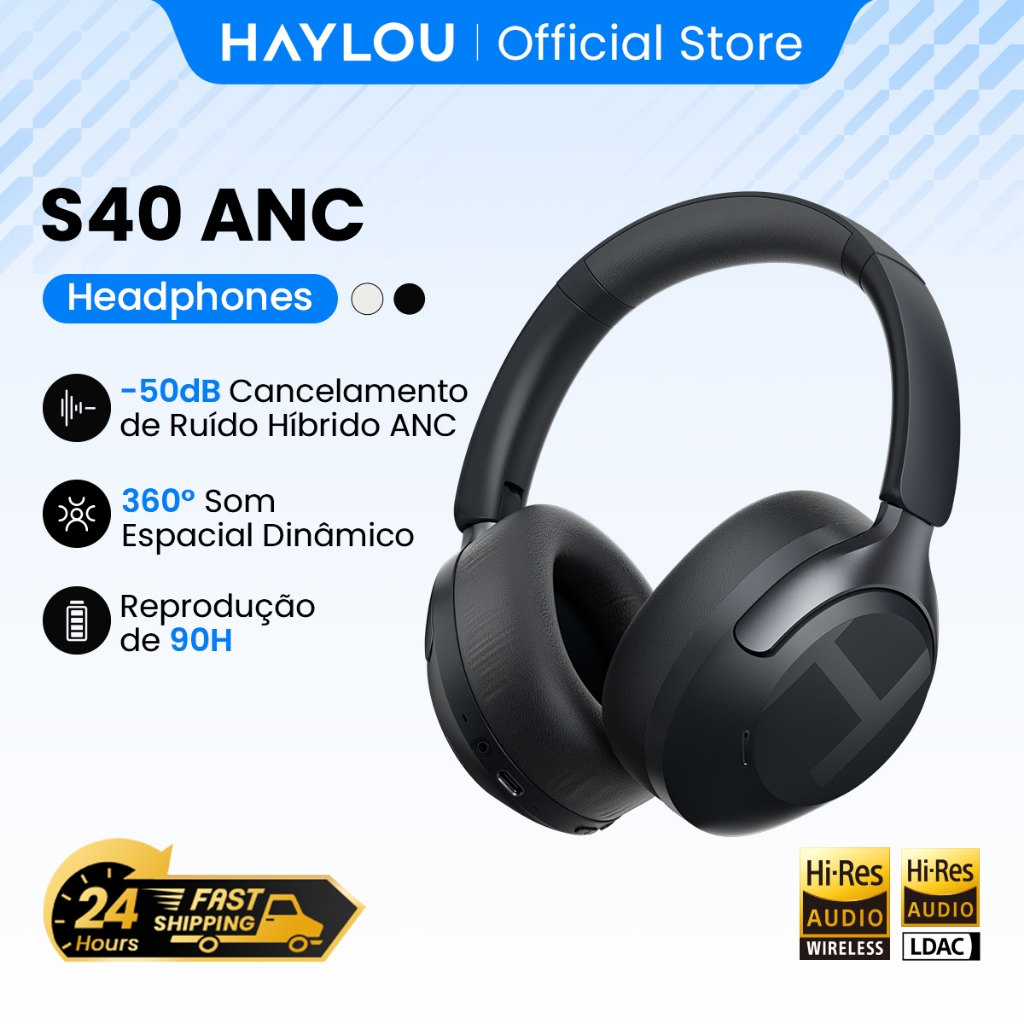Haylou S40 ANC -50db Fone De Ouvido Sem Fio Cancelamento De Ruído Hi-Res 3D Áudio Espacial Com LDAC Bluetooth6.0 em Oferta na Shopee