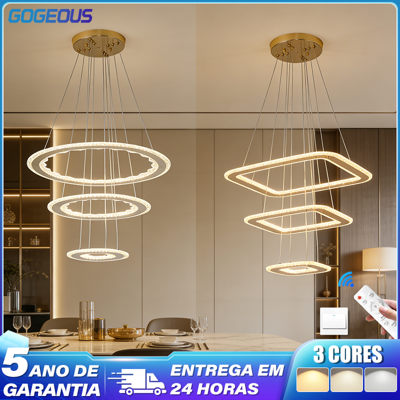 GOGEOUS 3 Cores 110V-220V Lustre Para Sala LED Luminária de Teto Jantar Quarto Com Controle Remoto Moderno Decoração