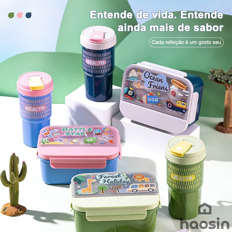 haosin kit Pote Para Marmita de 1200ml com Divisórias,Inclui Garrafa de água e Talheres Pode Ser Aquecido no Micro-Onda