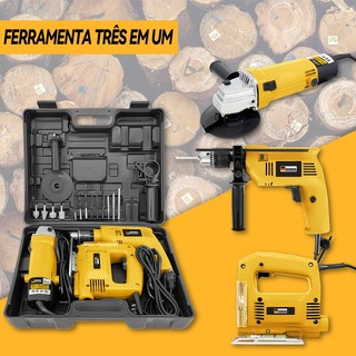 KIT 3 Furadeira Parafusadeira E Lixadeira Esmerilhadeira E Serra Tico Tico Com Peças E Maleta!!