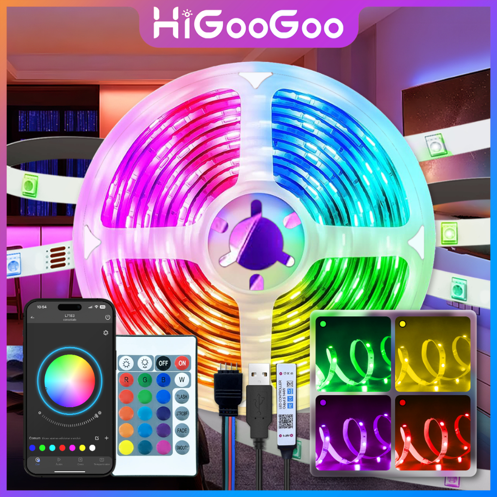 HiGooGoo USB RGB LED Fita APP Controle Remoto 30M Luzes Musicais Inteligentes Decoração De Quarto Festa Carnaval Natal