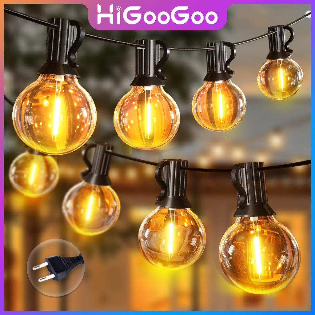 HiGooGoo Inquebrável Varal de luzes 30m 55 Lâmpadas Para Area Externa Cordão De Luz Decoração De Jardim Carnaval Natal em Oferta na Shopee