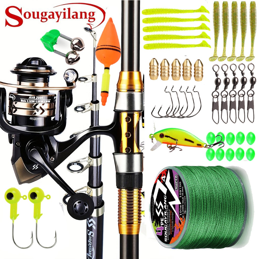 Sougayilang Vara De Pesca E Carretel De 2.1 M-3.6 Combo Marítima Telescópica Com Alça EVA Série 4000 Roda Giratória Isca
