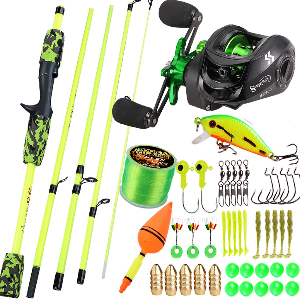 Conjunto De Pesca Sougayilang 1.8 M 5 Seções Vara De Fundição + 7.2 : 1 De Alta Velocidade ​ Carretel (10kg Max Drag)