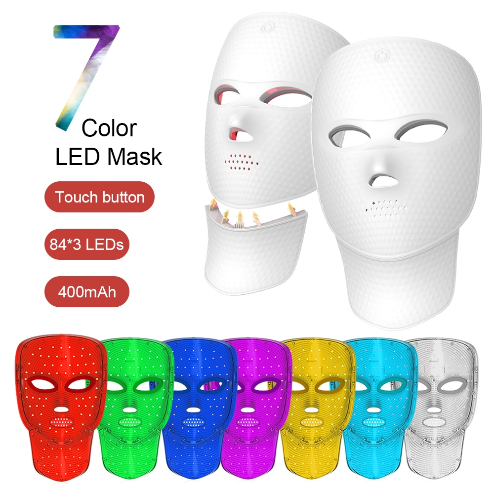 Máscara Facial LED Sem Fio De 7 Cores 84 LEDs 252 Contas Para Rejuvenescimento De Clareamento De Acne Com Cuidados O Ros