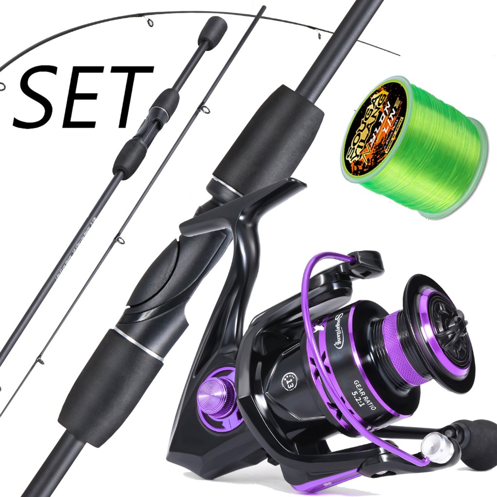 Conjunto Completo De Pesca Sougayilang Durável 2 Seções Vara Giratória De Fibra De Carbono De 1.8 M E Carretel Giratório