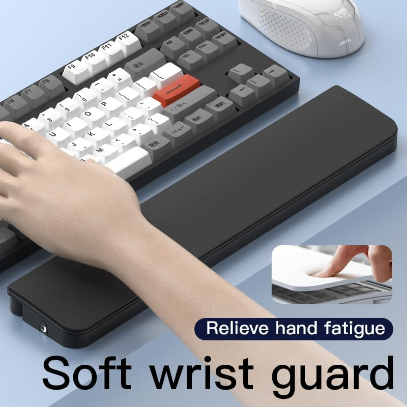 Apoio de pulso ergonômico preto com kit limpeza 22 em 1, base antiderrapante, para trabalho/jogos