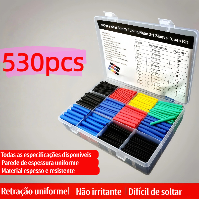 Kit 530 Peças Espaguete Isolante Termo Retrátil Colorido Com Estojo em Oferta na Shopee
