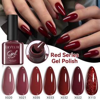 LILYCUTE 7ml De Esmalte De Unha De Gel Cor Vermelha , Francês Molho De Cura Por Luz UV So…