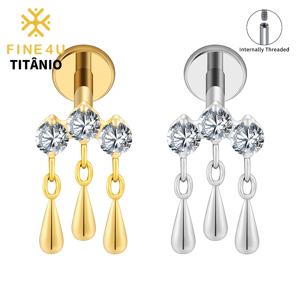 FINE4U Piercing Tripla Pingente com Lágrima 100% Titânio Hipoalergênico Helix Lóbulo - 1PCS
