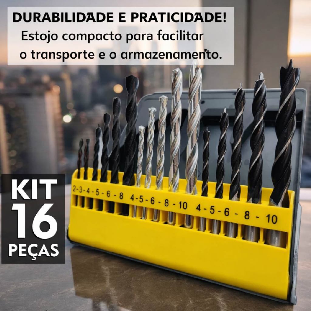 Jogo de Brocas para Madeira Concreto Metal Videa Furadeira Uso Profissional