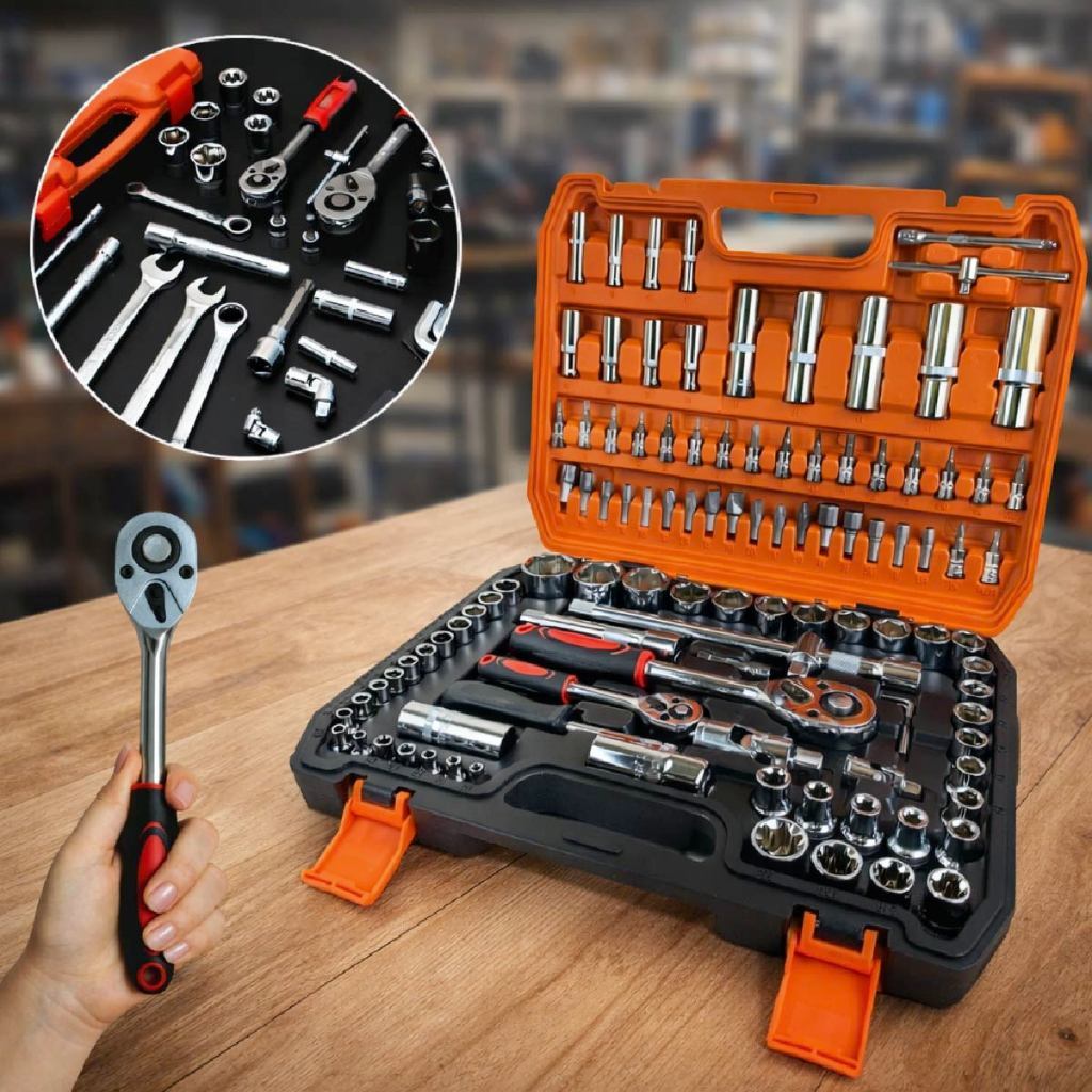 Kit Jogo de Soquete Para Mecânico Aço CRV 108 Peças Catraca Reversível