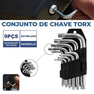Jogo de Chave Allen Torx Pequena Aço Profissional 9 Peças para Parafuso Hexagonal