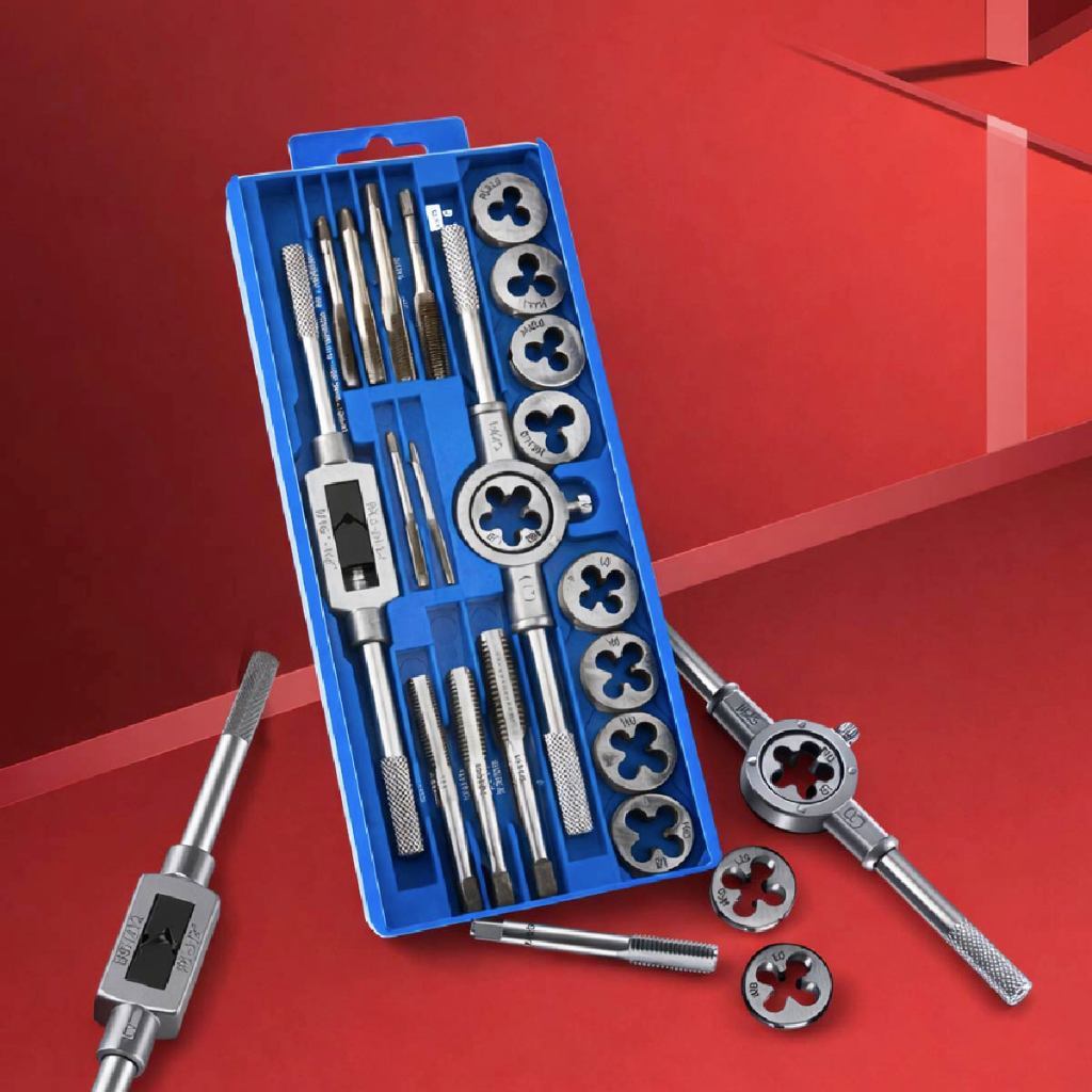 Kit Jogo Cossinete Macho e Tarraxa Rosca 3-12mm 20 Peças com Maleta Aço