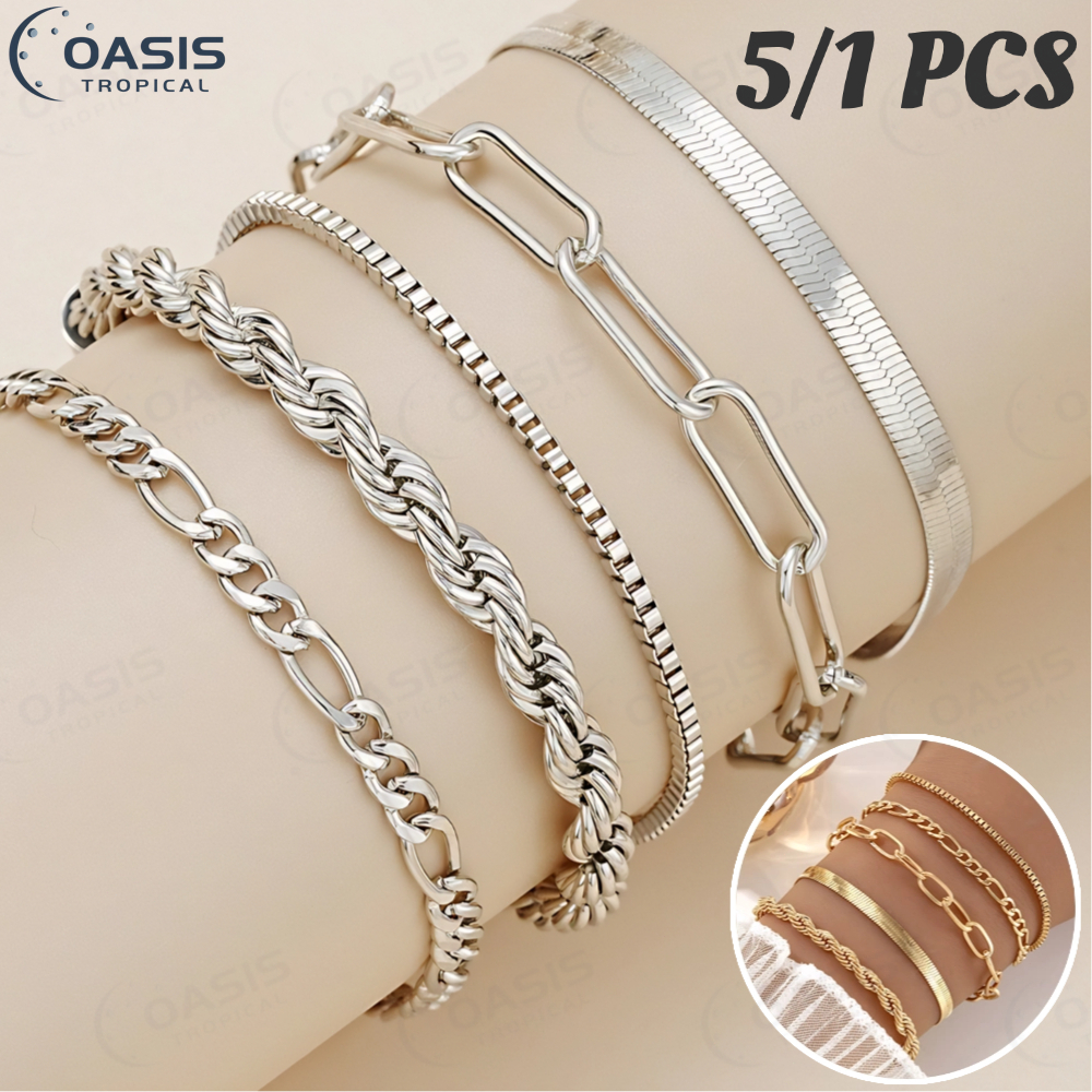 5/1 pcs pulseiras em aço inoxidável hipoalergênico não escurece a prova d’água Pulseira barata  Presente de aniversário em Oferta na Shopee