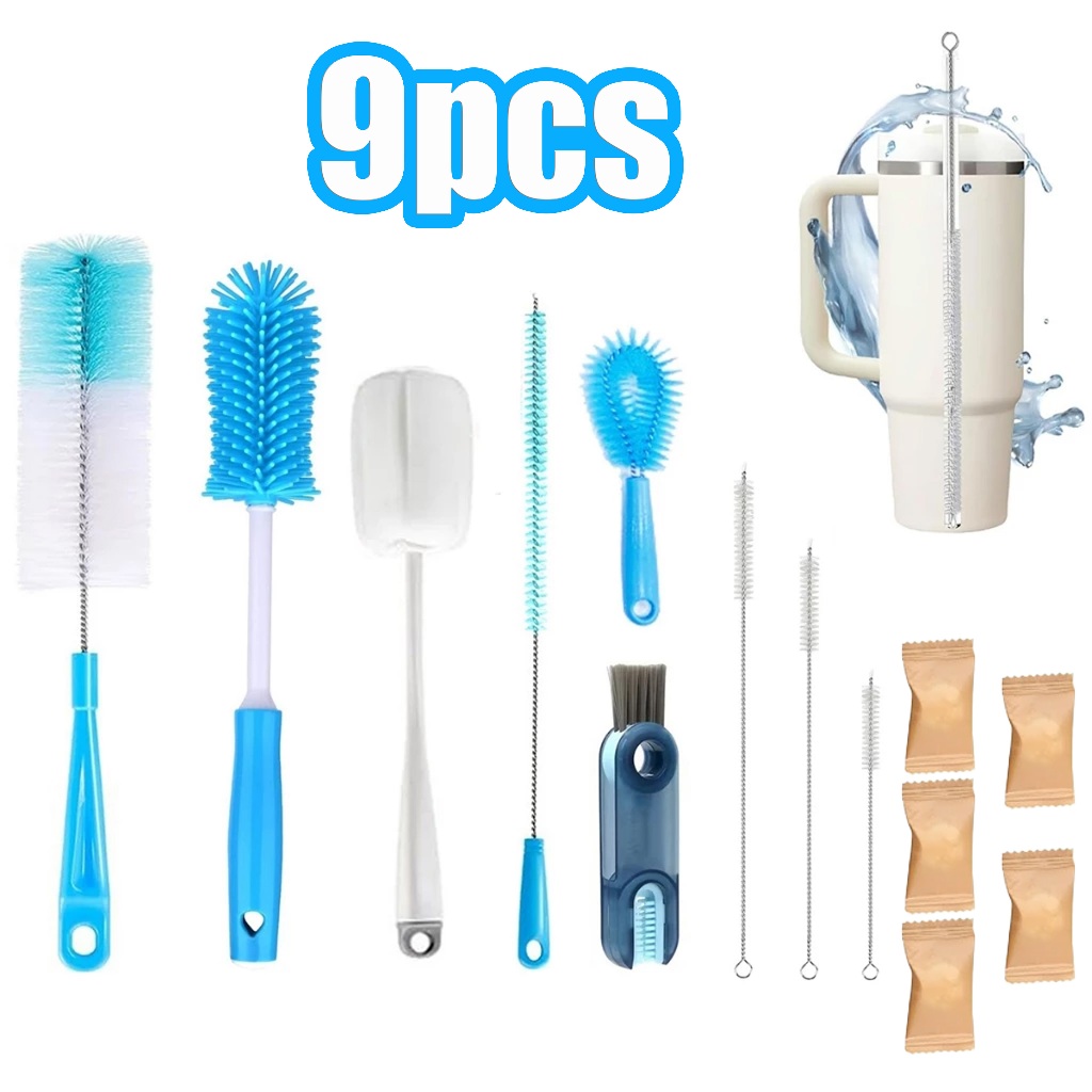 Conjunto De 9 Escovas De Limpeza Multiuso Com Cabo Longo, Escova De Canudo, Escova De Limpeza De Copos