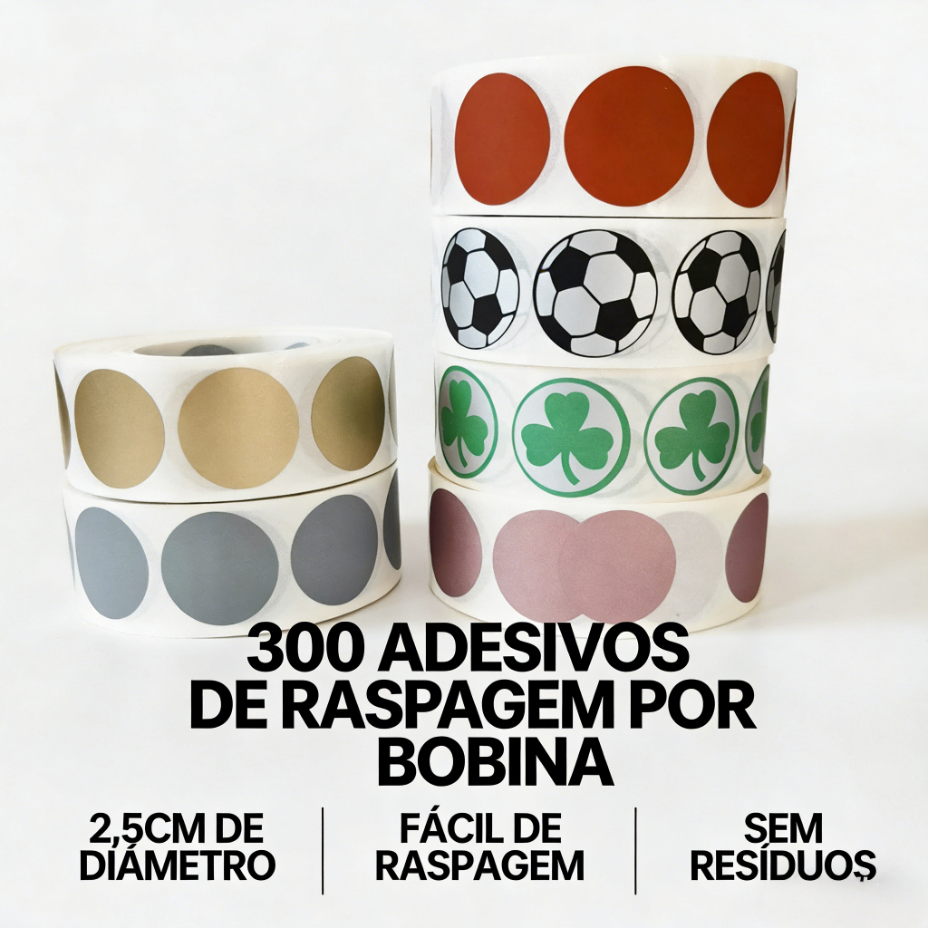 300 Peças 1 Rolo 25mm De Diâmetro Círculo Raspar Adesivo Ouro Prata Cinza Rosa Vermelho Trevo De Futebol Disponível