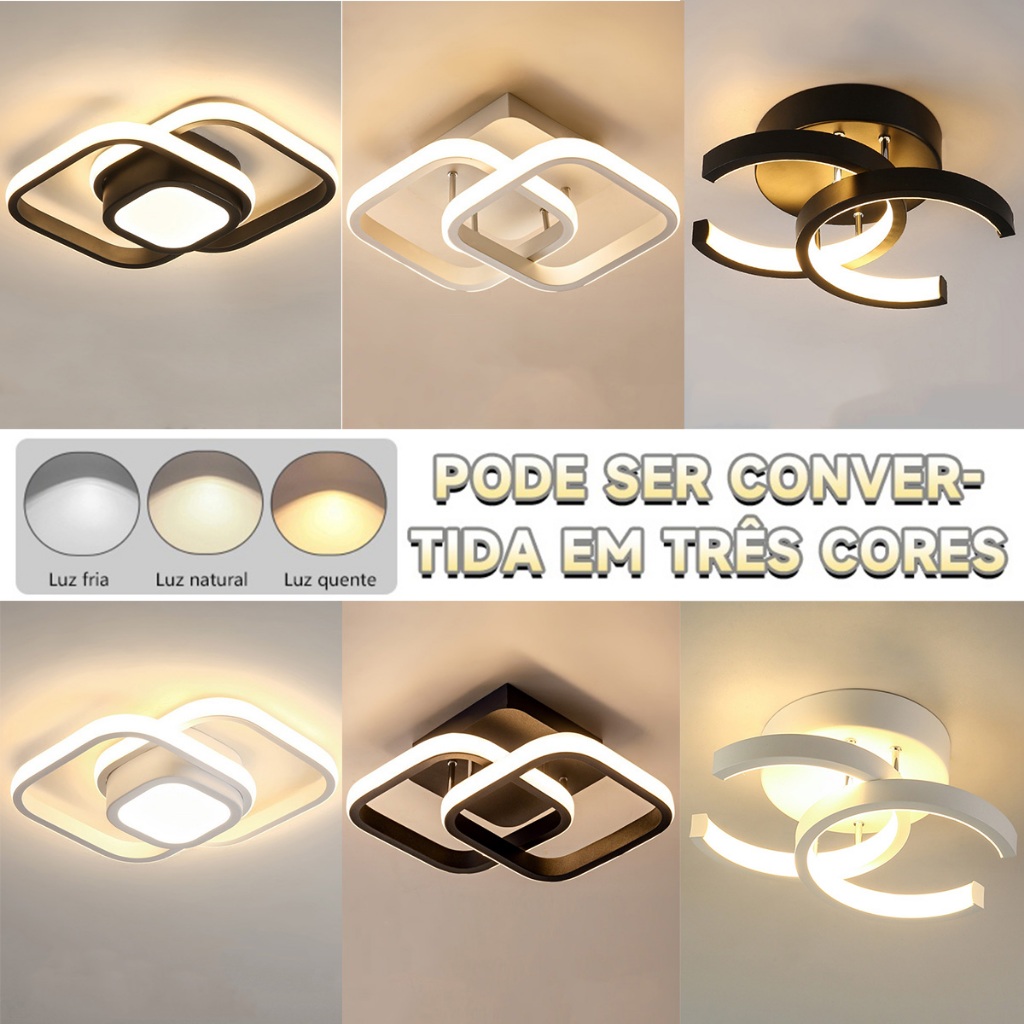 Plafon LED Moderno 24W Em 3 Cores (110V/220V) Para Corredores , Salas De Estar , Quartos , Cozinhas em Oferta na Shopee
