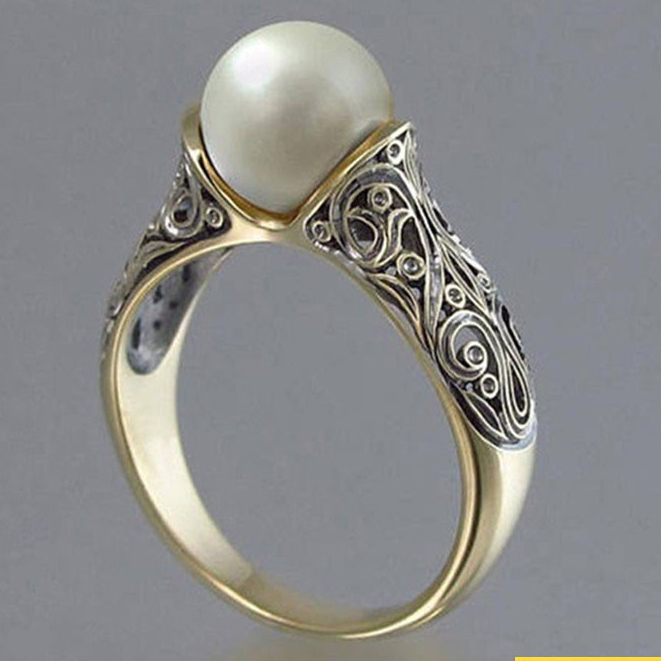 Anel Natural Incrustado Retro Da Pérola Do Ouro 14k/Acessórios Prata