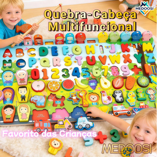 MEDOOSI Quebra-Cabeça Alfanumérico de Madeira  | Brinquedo Magnético Montessori com Pesca e Jogo Deslizante Educativo