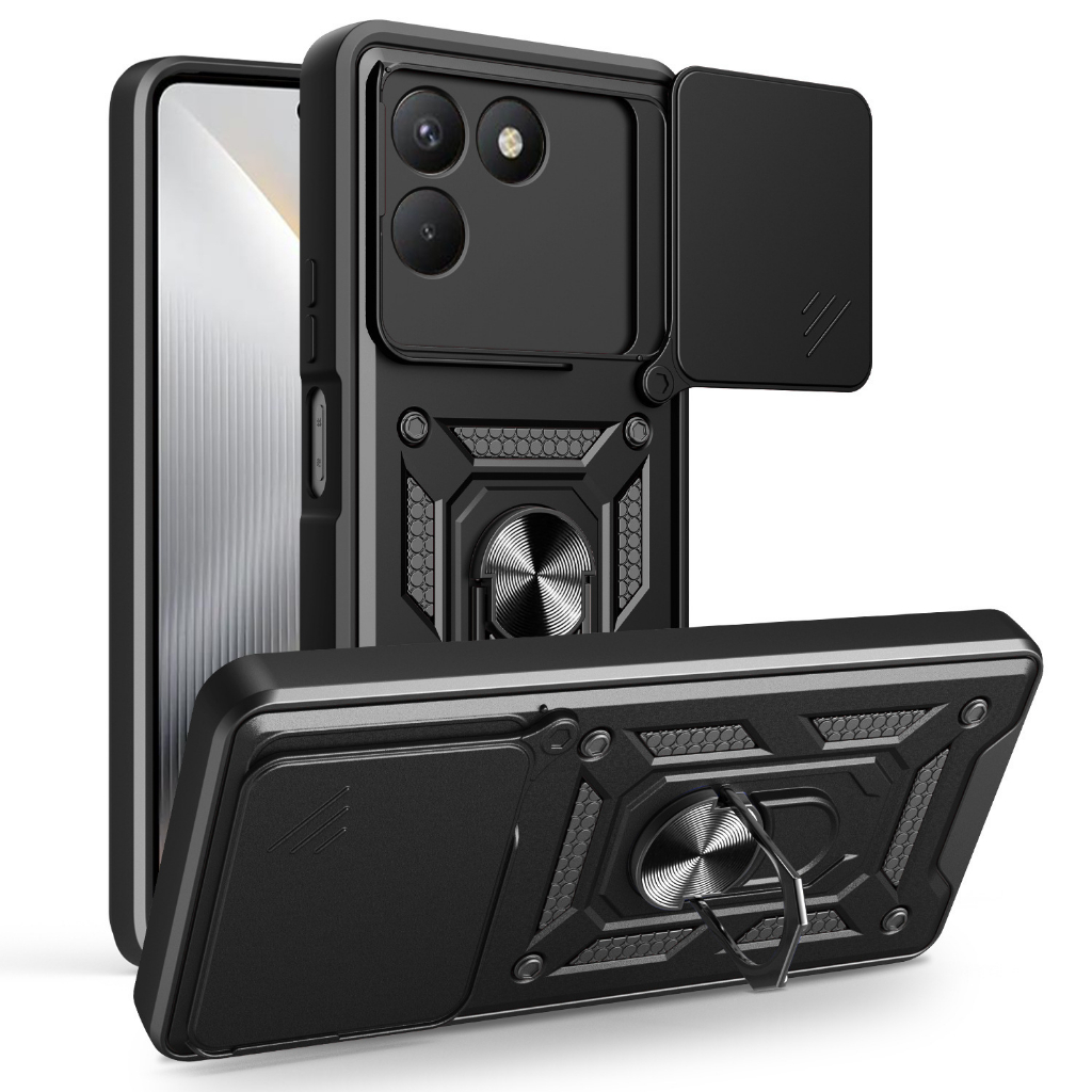 Lente Deslizante Câmera Proteger Armadura Capa Híbrida Para Tecno POVA 2 3 4 5 6 7 Pro Ultra 4G 5G Suporte De Anel De Me