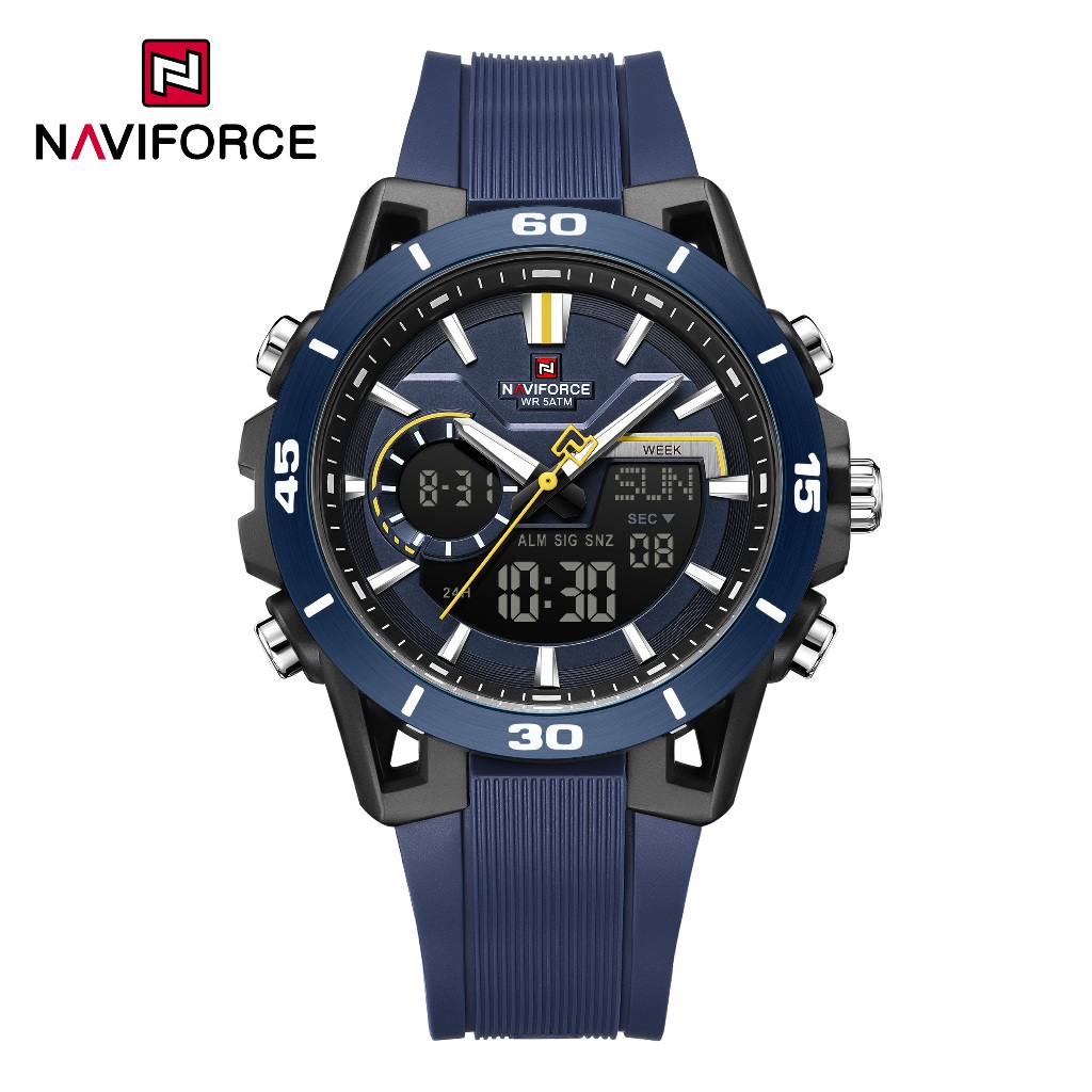 NAVIFORCE 7135 Movimento De Exibição Dupla Multifuncional Despertador De Contagem Regressiva De Tempo Duplo Relógio Masc