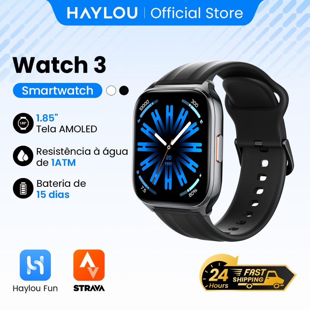 Haylou Watch 3 Smart Relogio Esporte Correndo Ritmo AMOLED AOD 1ATM Bluetooth 5.4 Masculino Feminino