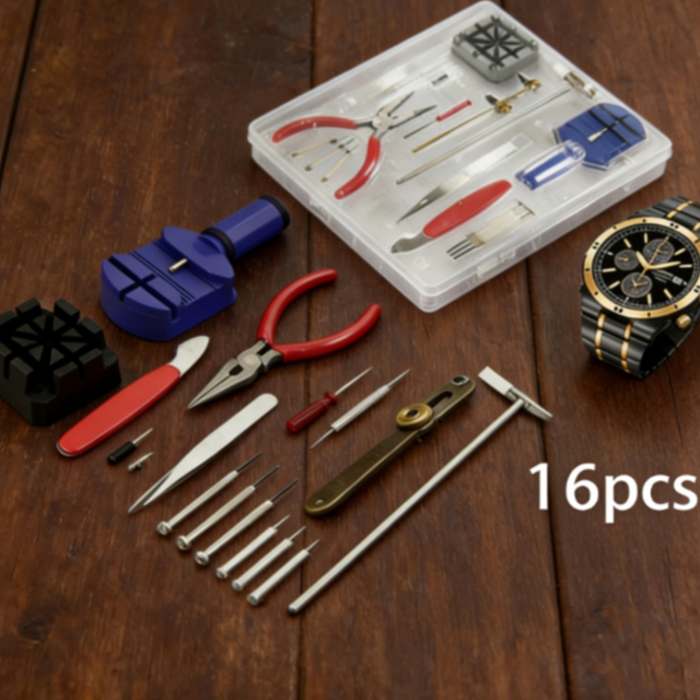 Kit Relojoeiro 16 Pecas de Relógio Completo De Ferramentas Para RelojoeiroAcessórios para relógios