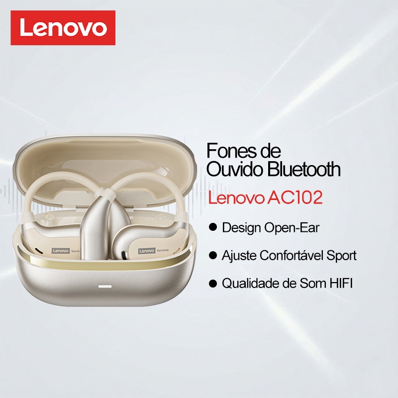 Fones Lenovo AC102 Bluetooth Sem Fio com Design Open Ear e Encaixe Confortavel para Uso Esportivo
