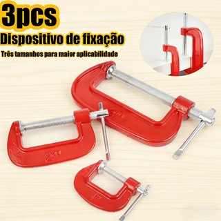 Jogo De Grampos Tipo C Com 3 Peças Carpintaria Marcenaria p/ Grampo de Tábua, Construção e Reparo Mecânico